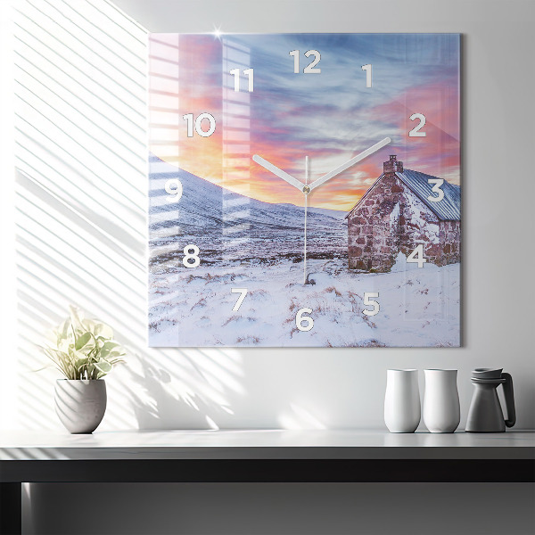 Reloj de pared cuadrado Cabaña en las montañas