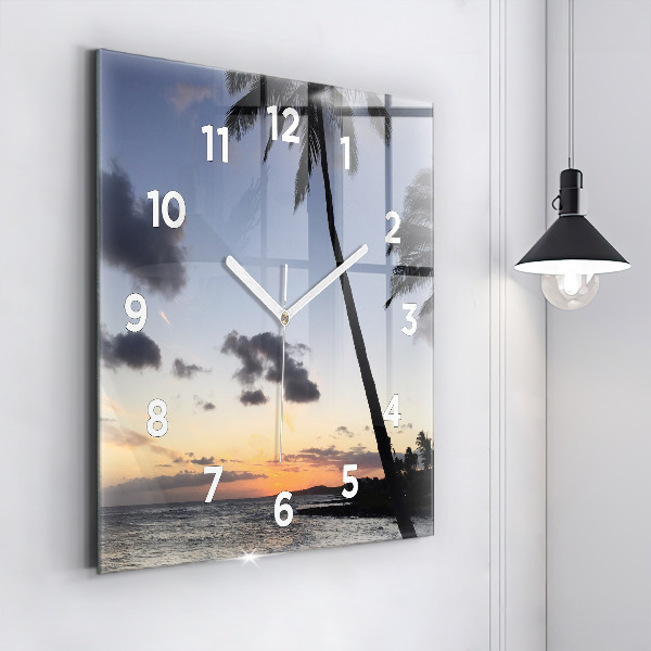 Reloj cuadrado Palmera y amanecer