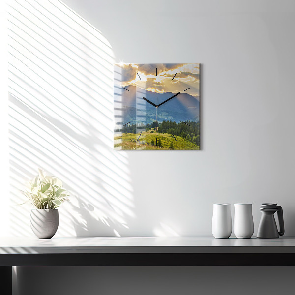 Reloj de pared cuadrado Paisaje con bosques