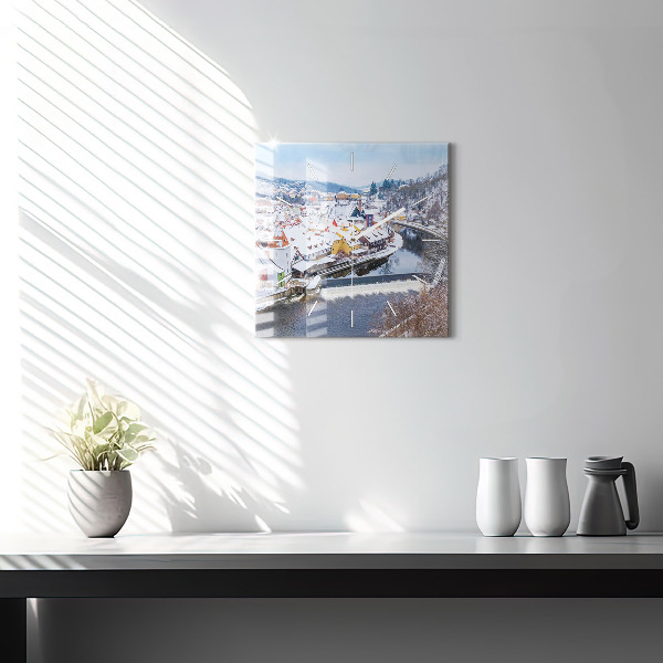 Reloj de pared cuadrado Panorama de una ciudad en invierno