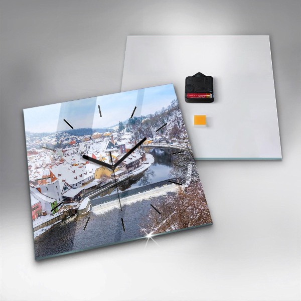 Reloj de pared cuadrado Panorama de una ciudad en invierno