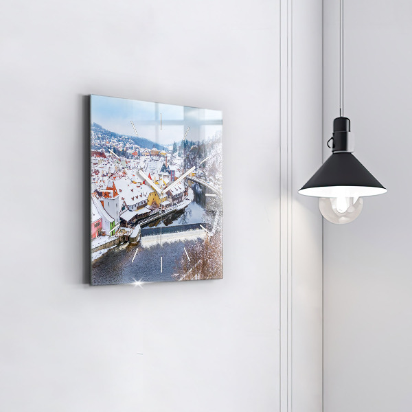 Reloj de pared cuadrado Panorama de una ciudad en invierno