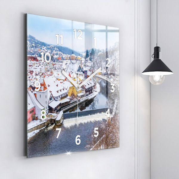 Reloj de pared cuadrado Panorama de una ciudad en invierno