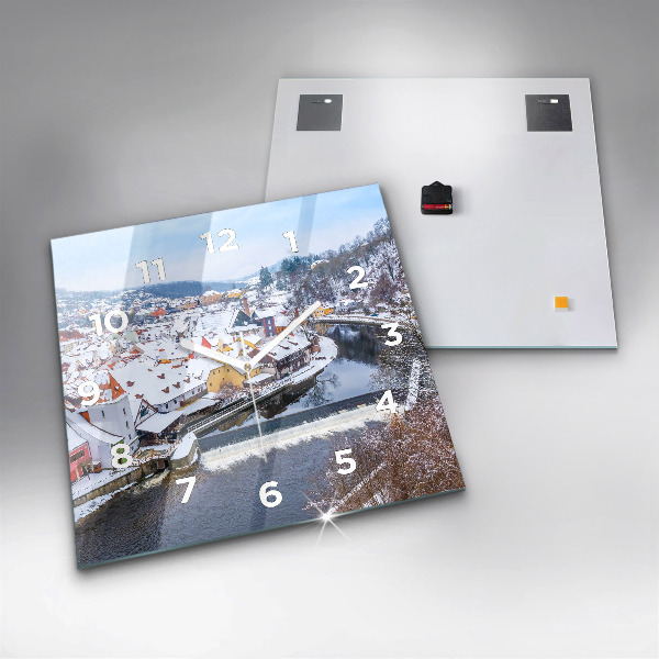 Reloj de pared cuadrado Panorama de una ciudad en invierno