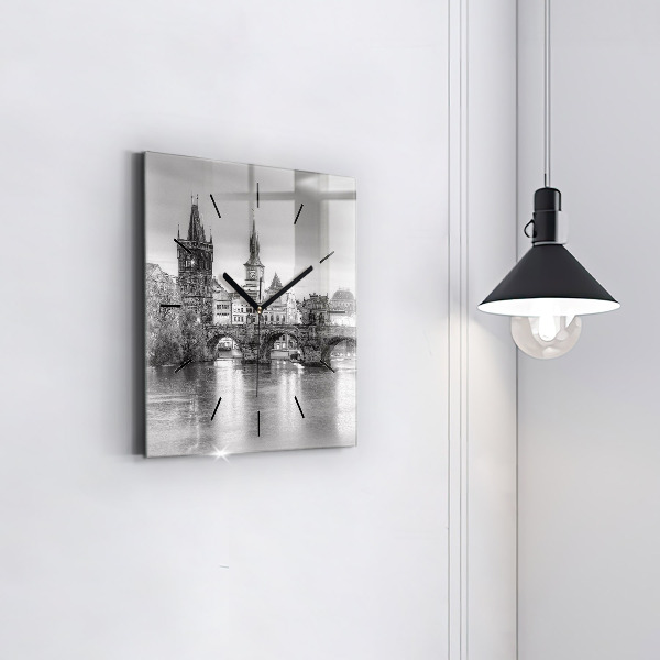 Reloj cuadrado Vista del Puente de Carlos Praga