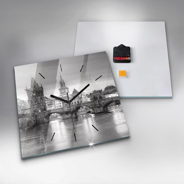 Reloj cuadrado Vista del Puente de Carlos Praga