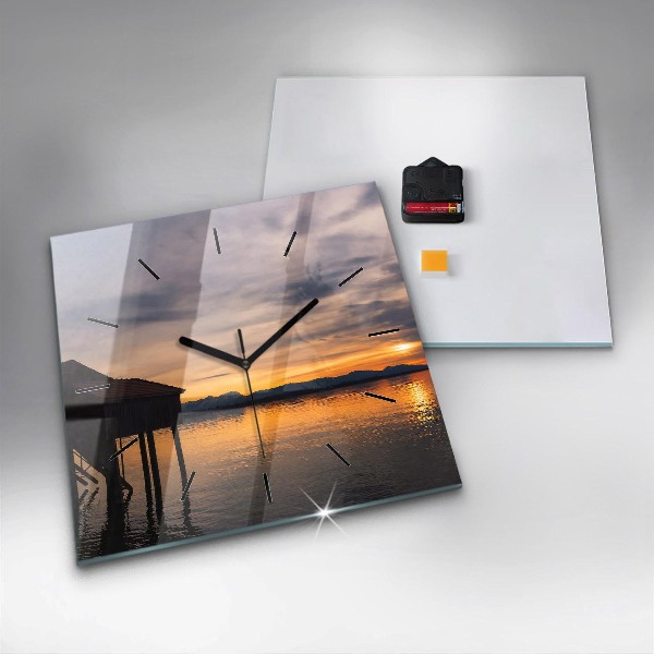 Reloj de pared cuadrado Puesta de sol sobre un lago
