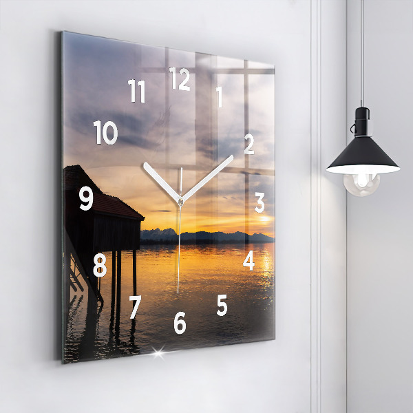 Reloj de pared cuadrado Puesta de sol sobre un lago