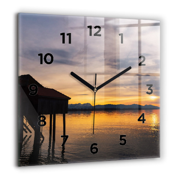 Reloj de pared cuadrado Puesta de sol sobre un lago