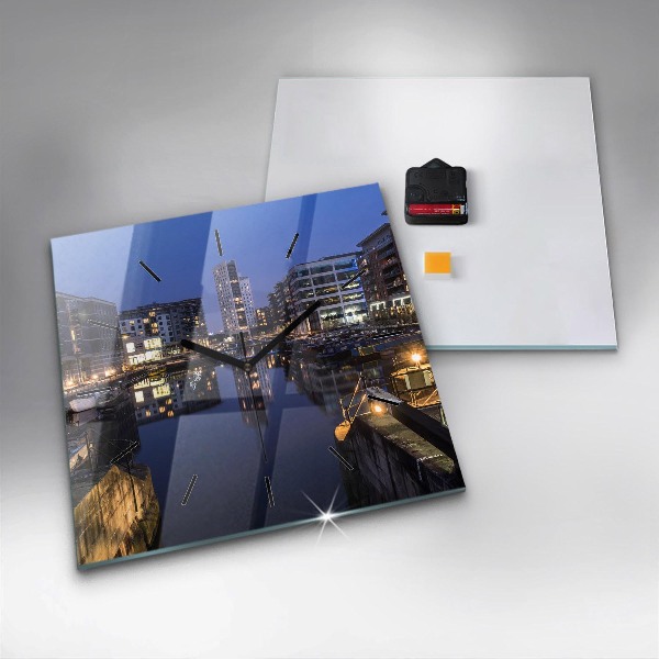 Reloj cuadrado Ciudad iluminada de noche