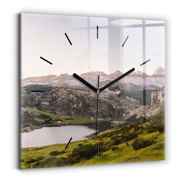 Reloj de pared cuadrado Lago y montañas de los Pirineos