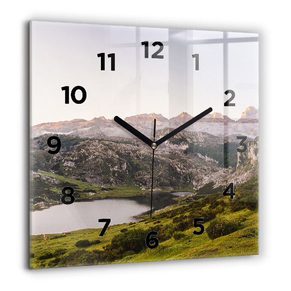 Reloj de pared cuadrado Lago y montañas de los Pirineos