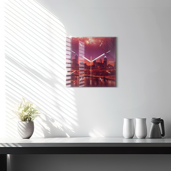 Reloj de pared cuadrado Ciudad de noche en Filadelfia