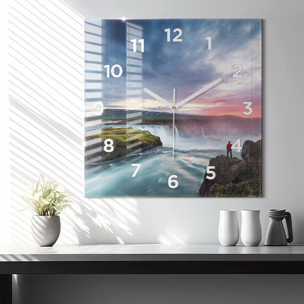 Reloj de pared cuadrado Paisaje con cascada