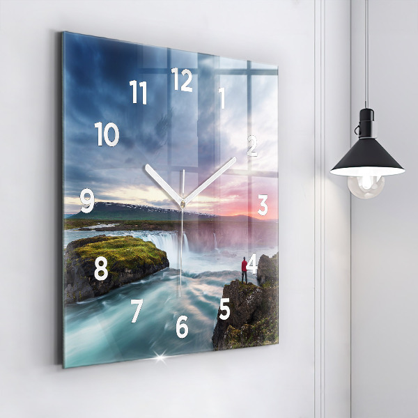 Reloj de pared cuadrado Paisaje con cascada