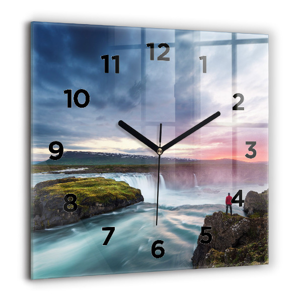 Reloj de pared cuadrado Paisaje con cascada