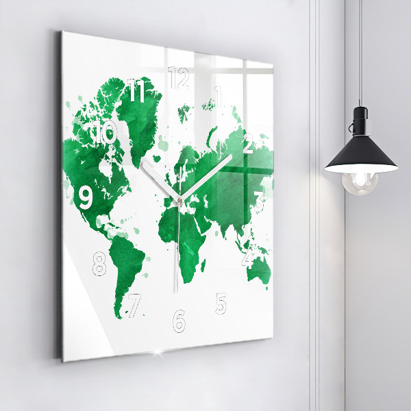 Reloj de pared cuadrado Mapamundi verde