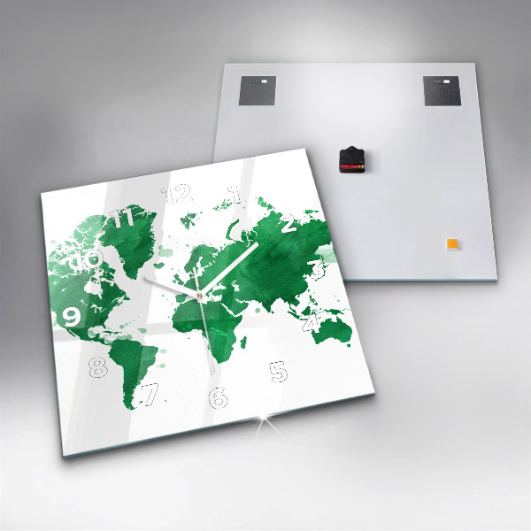 Reloj de pared cuadrado Mapamundi verde