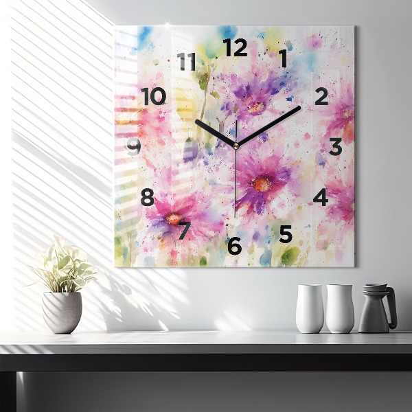 Reloj de pared cuadrado Flores pintadas