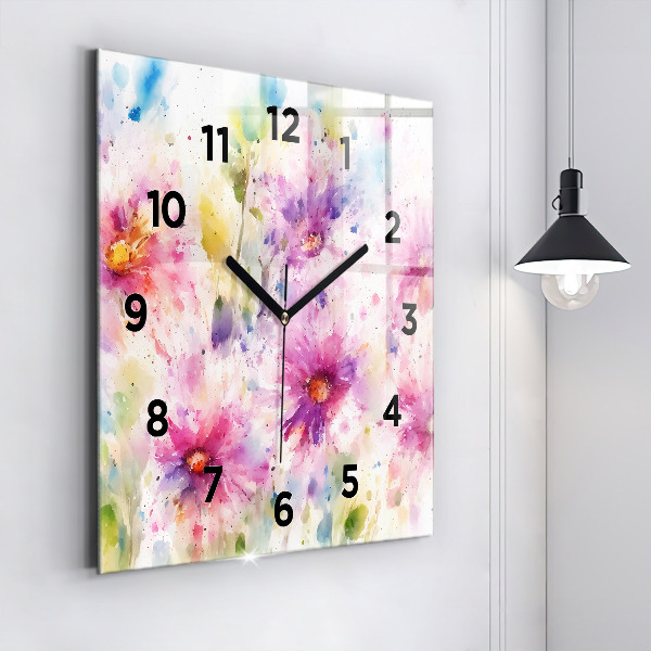 Reloj de pared cuadrado Flores pintadas