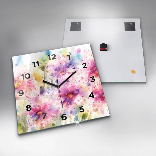 Reloj de pared cuadrado Flores pintadas