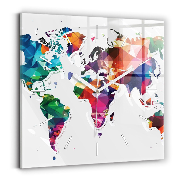 Reloj de pared cuadrado Triángulos del mapa del mundo