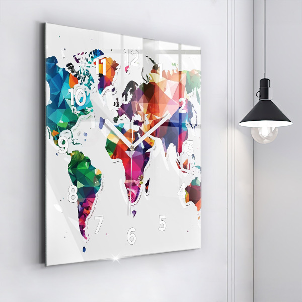Reloj de pared cuadrado Triángulos del mapa del mundo