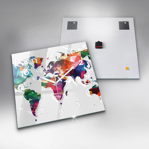 Reloj de pared cuadrado Triángulos del mapa del mundo