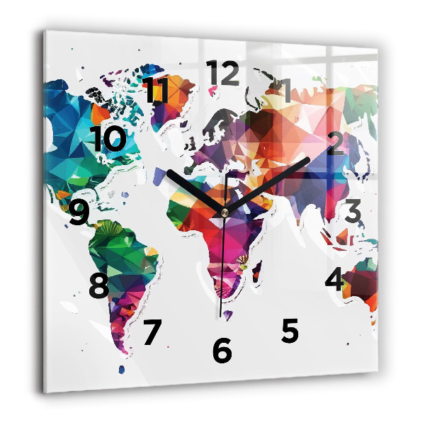 Reloj de pared cuadrado Triángulos del mapa del mundo