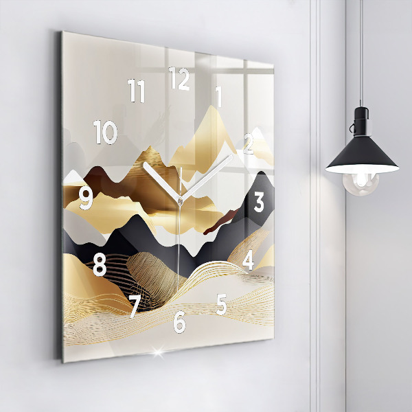 Reloj de pared cuadrado Abstractas montañas doradas