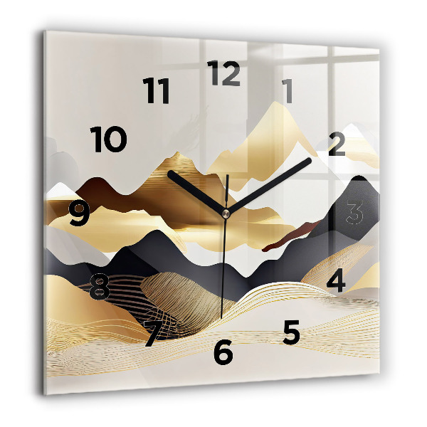 Reloj de pared cuadrado Abstractas montañas doradas