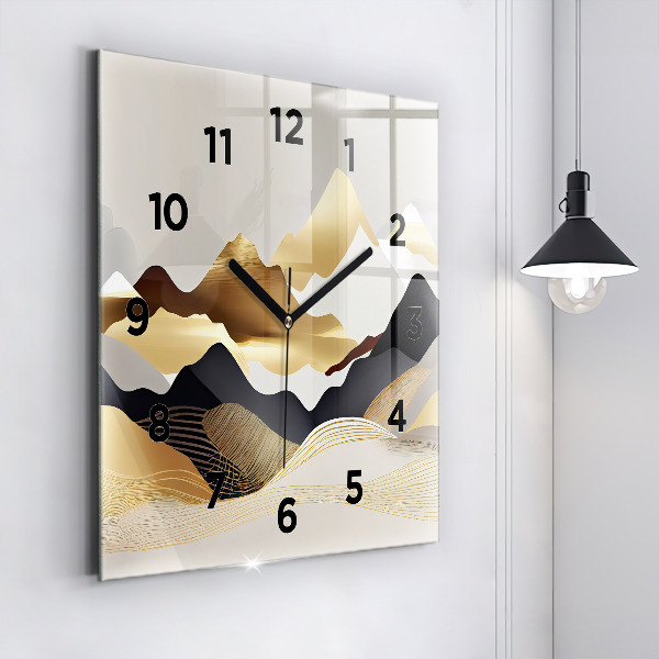 Reloj de pared cuadrado Abstractas montañas doradas