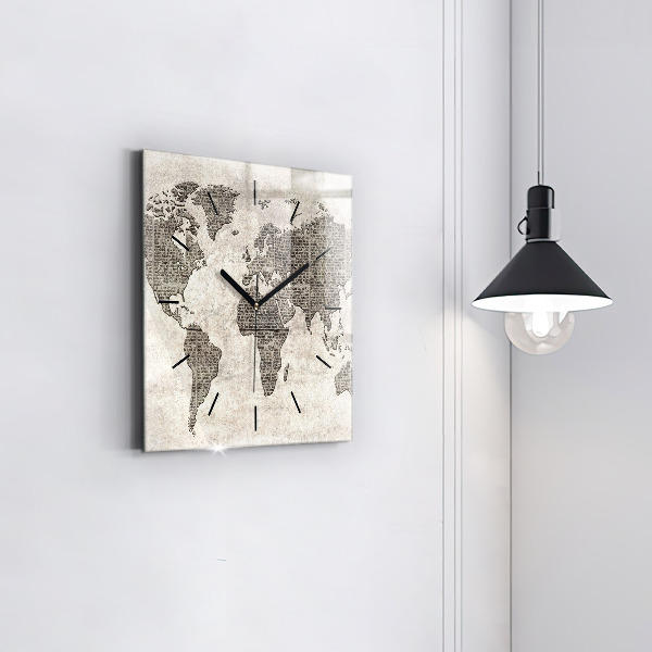 Reloj de pared cuadrado Periódico mapamundi