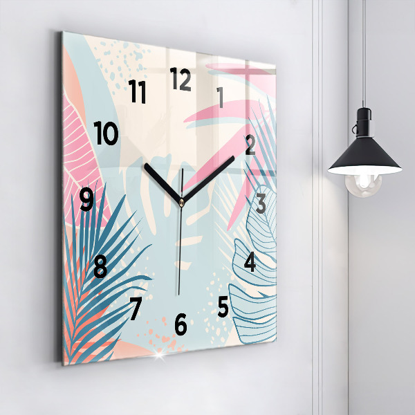 Reloj de pared cuadrado Hojas pastel