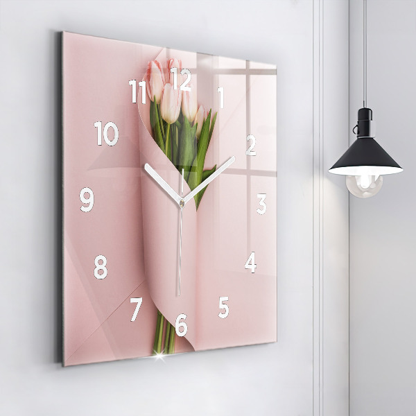 Reloj de pared cuadrado Ramo de flores de tulipán