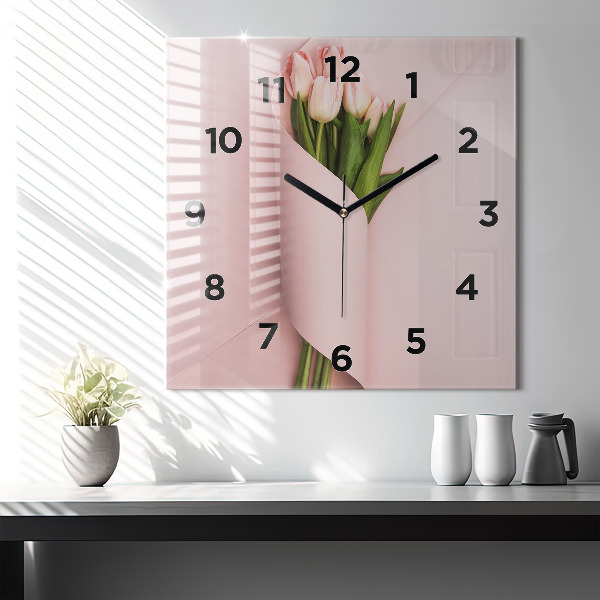 Reloj de pared cuadrado Ramo de flores de tulipán