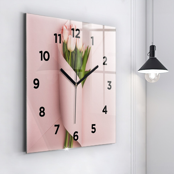 Reloj de pared cuadrado Ramo de flores de tulipán