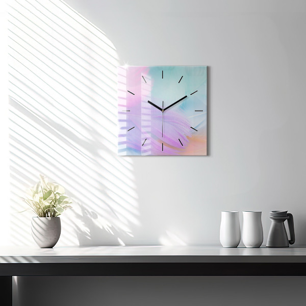 Reloj de pared cuadrado Plumas de colores