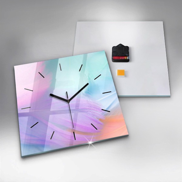 Reloj de pared cuadrado Plumas de colores