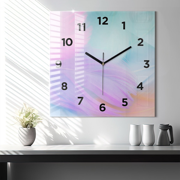 Reloj de pared cuadrado Plumas de colores