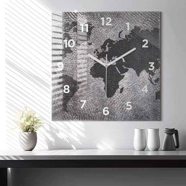 Reloj cuadrado Mapamundi de hormigón