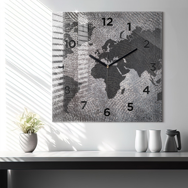 Reloj cuadrado Mapamundi de hormigón