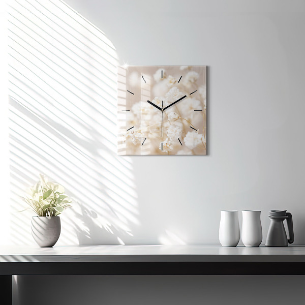 Reloj de pared cuadrado Pequeñas flores blancas