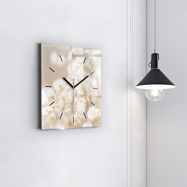 Reloj de pared cuadrado Pequeñas flores blancas