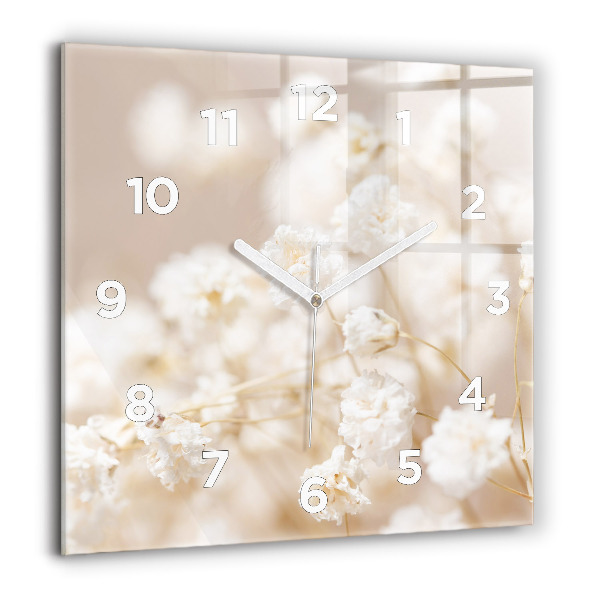 Reloj de pared cuadrado Pequeñas flores blancas