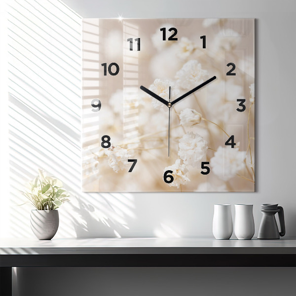 Reloj de pared cuadrado Pequeñas flores blancas