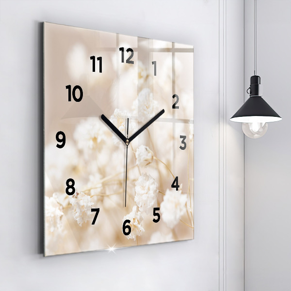 Reloj de pared cuadrado Pequeñas flores blancas