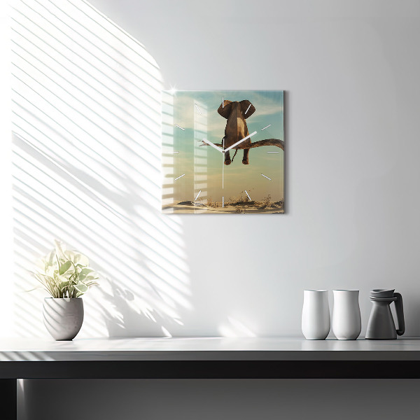 Reloj de pared cuadrado Elefante en un árbol