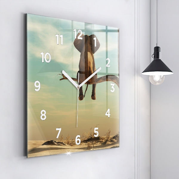 Reloj de pared cuadrado Elefante en un árbol