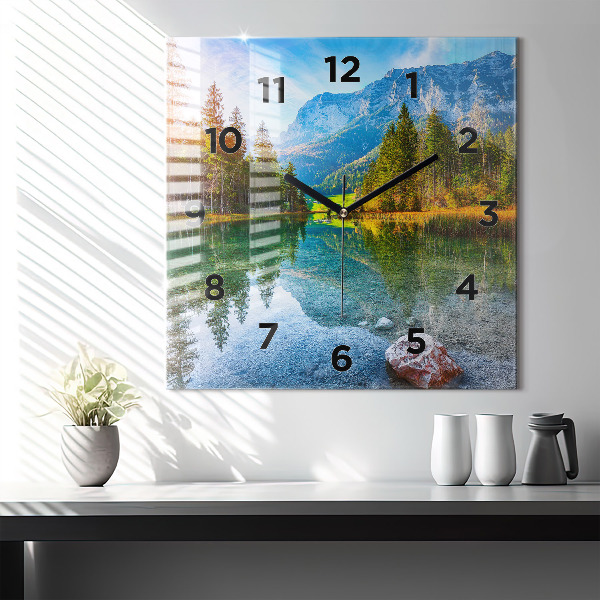 Reloj de pared cuadrado Río montañas Paisaje
